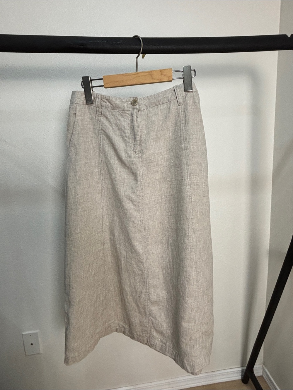Talbots Light Beige Linen-Blend Midi Skirt